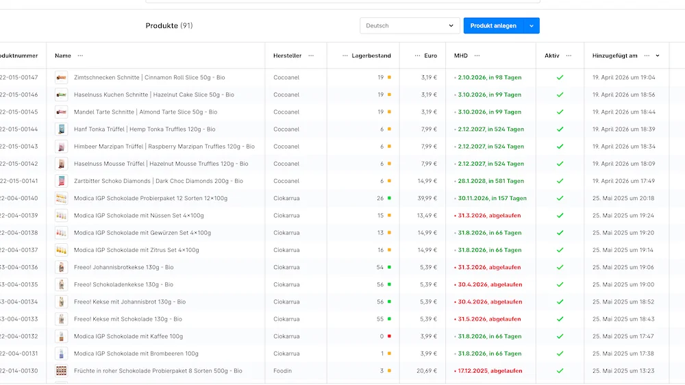 Shopware Backend mit MHD-Erweiterung